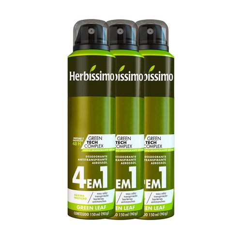 Kit Desodorante Aerosol Antitranspirante Herbissimo Green Leaf 150Ml com 3 Unidades Kit Desodorante Aerosol Antitranspirante Herbissimo Green Leaf 150Ml com 3 Unidades