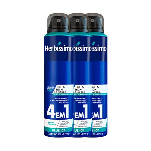 Kit Desodorante Aerosol Antitranspirante Herbissimo Blue Ice 150Ml com 3 Unidades Kit Desodorante Aerosol Antitranspirante Herbissimo Blue Ice 150Ml com 3 Unidades