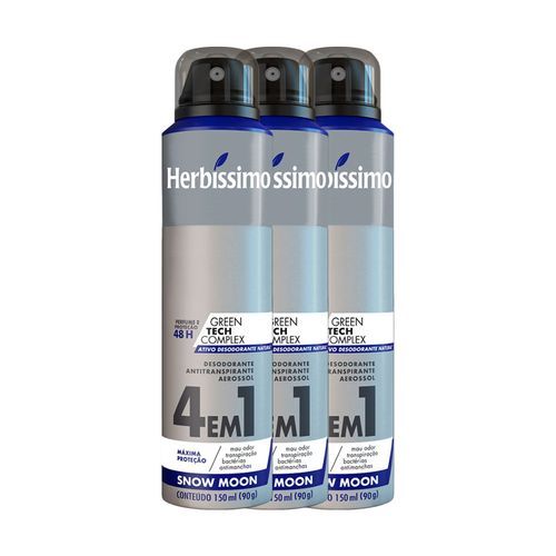 Kit Desodorante Aerosol Antitranspirante Herbissimo Snow Moon 150Ml com 3 Unidades Kit Desodorante Aerosol Antitranspirante Herbissimo Snow Moon 150Ml com 3 Unidades
