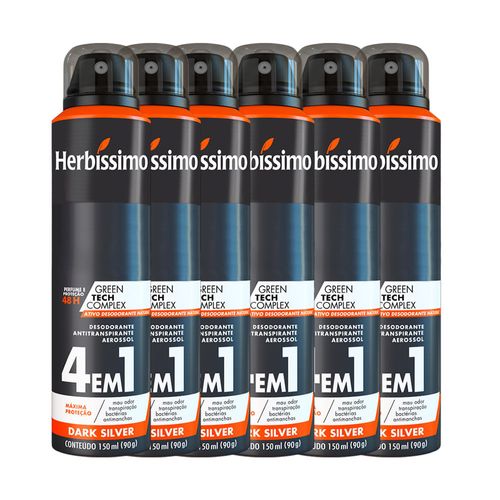 Kit Desodorante Aerosol Antitranspirante Herbissimo Dark Silver 150Ml com 6 Unidades Kit Desodorante Aerosol Antitranspirante Herbissimo Dark Silver 150Ml com 6 Unidades