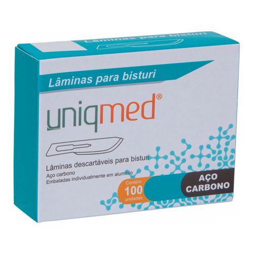 Lâminas Para Bisturi Descartáveis Aço Carbono 100 Un Uniqmed Modelo:N11
