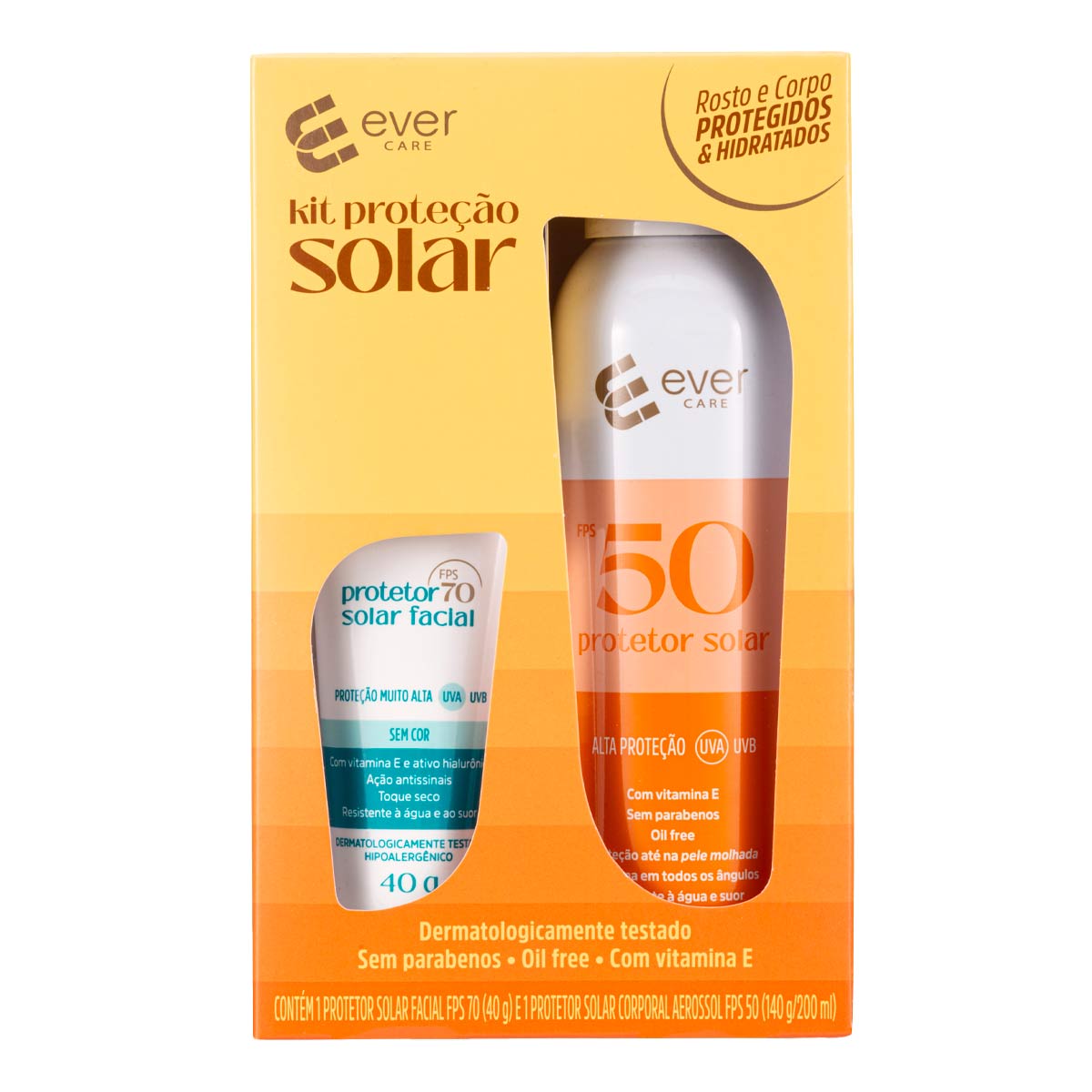 Kit Protetor Solar Ever Care fps70 40g + protetor Solar fps50 200ml
