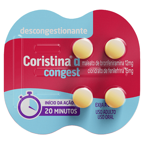 Antigripal E Descongestionante Coristina D Congest 12Mg + 15Mg 4 Comprimidos Revestidos