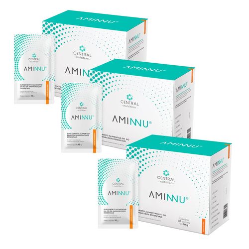 Kit C/3 Caixas Aminnu Central Nutrition Tradicional 10g Com 30 Sachês -  Sabor Tangerina