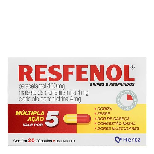 Antigripal, Analgésico, Antitérmico E Descongestionante Resfenol 400Mg + 4Mg + 4Mg 20 Cápsulas