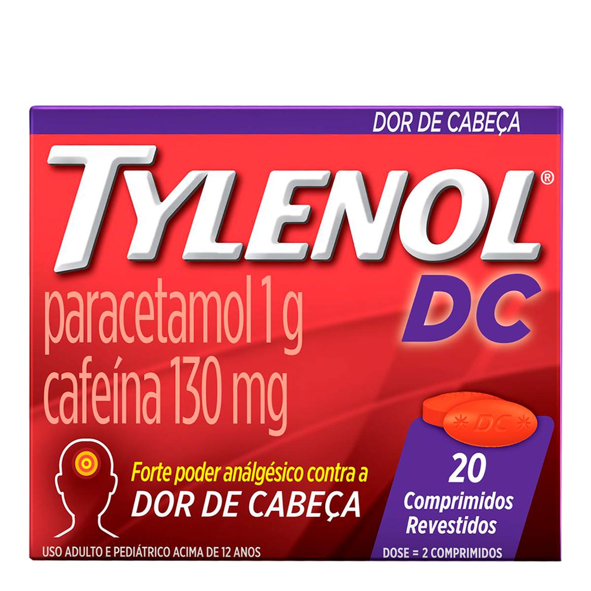 Analgésico e Antitérmico Tylenol DC 500mg + 65mg 20 Comprimidos Revestidos