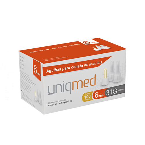 Agulhas para Caneta de Insulina 6mm 31G - Cx 100un - UniqMed