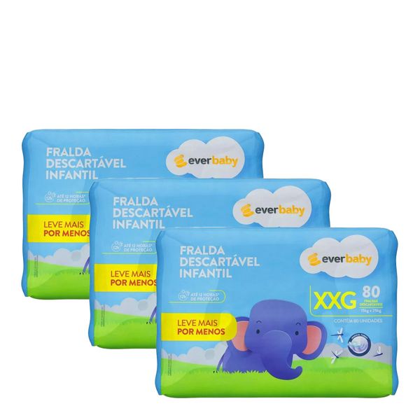Kit Fralda Ever Baby XXG 3 Pacotes com 80 Unidade