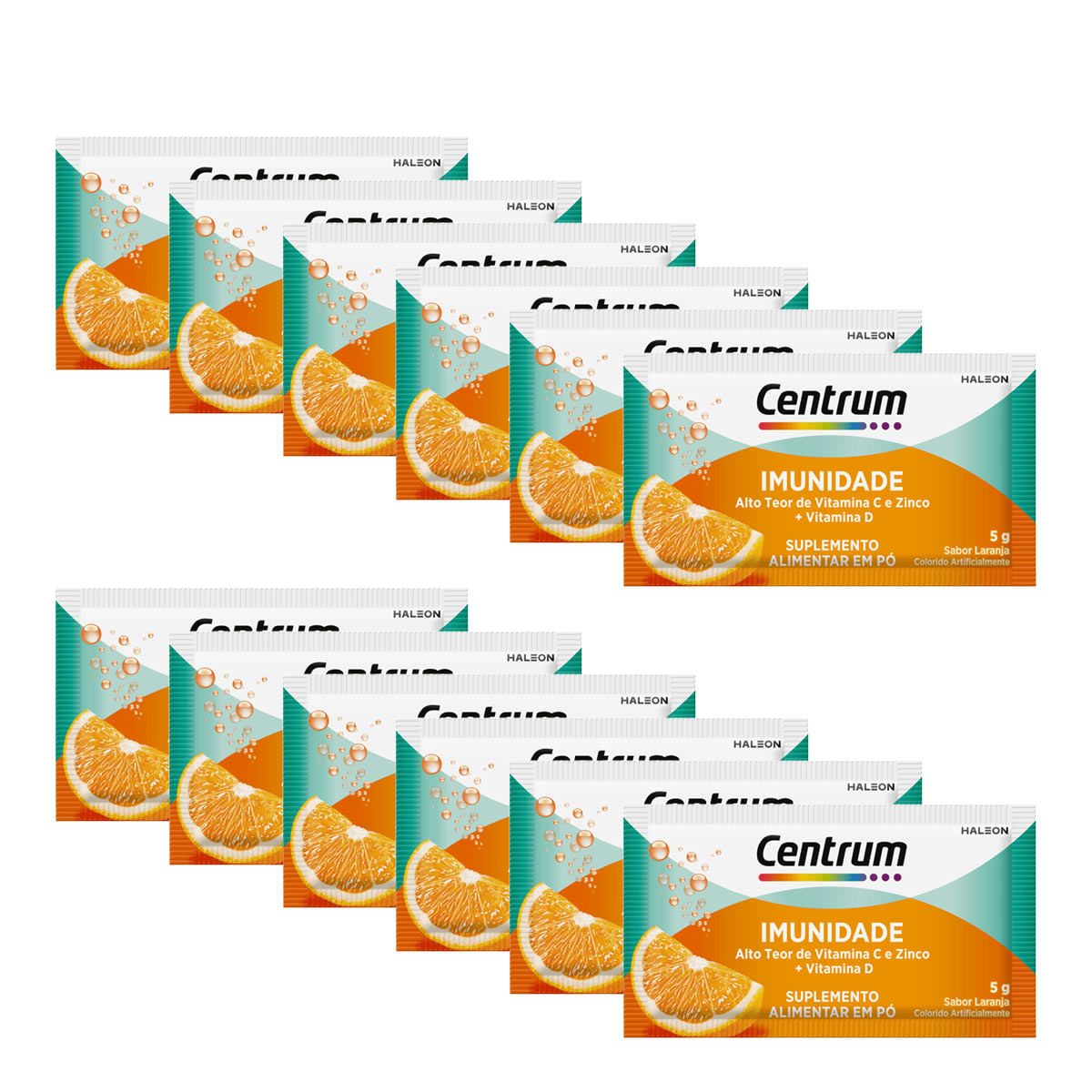 Kit Suplemento Alimentar Centrum Imunidade Laranja 5g em Pó 12 Unidades