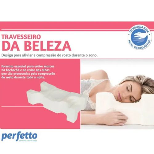 Travesseiro Da Beleza Anti Rugas pergil Baixo + Capa Externa Em Plush - Perfetto