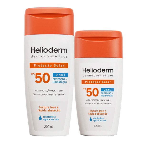 Kit Protetor Solar Corporal Helioderm Suncare FPS50 200ml + 150ml Kit Protetor Solar Corporal Helioderm Suncare FPS50 200ml + 120ml