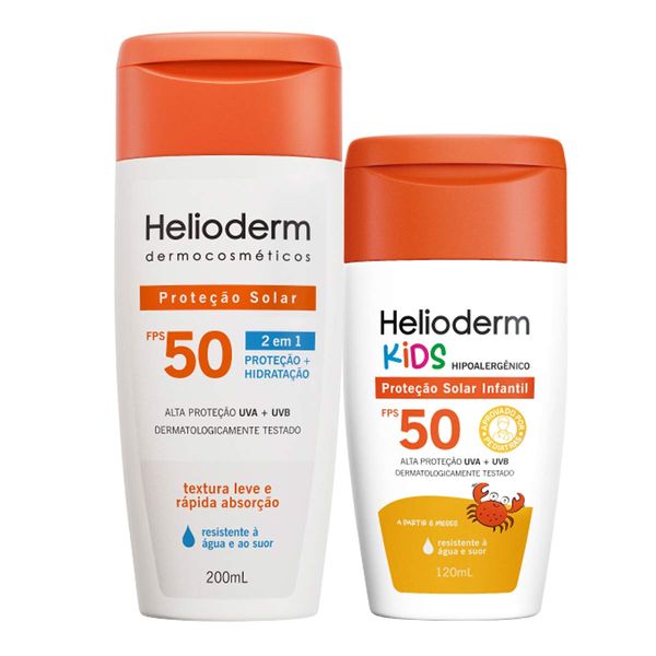 Kit Protetor Solar Corporal Helioderm Suncare FPS50 200ml + Protetor Solar Kids FPS50 120ml