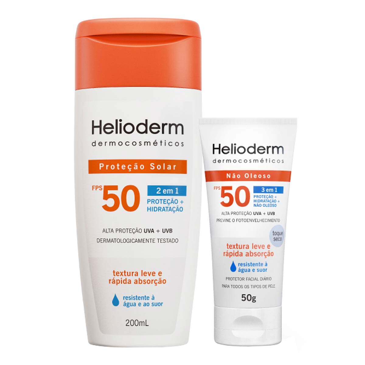 Kit Protetor Solar Corporal Helioderm Suncare FPS50 200ml + Protetor Solar Facial FPS50 50g