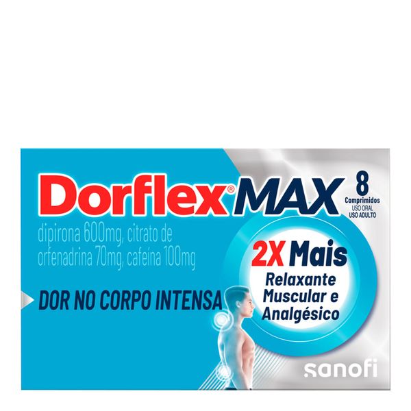 Analgésico, Relaxante Muscular e Antitérmico Dorflex Max 600mg + 70mg + 100mg 8 Comprimidos
