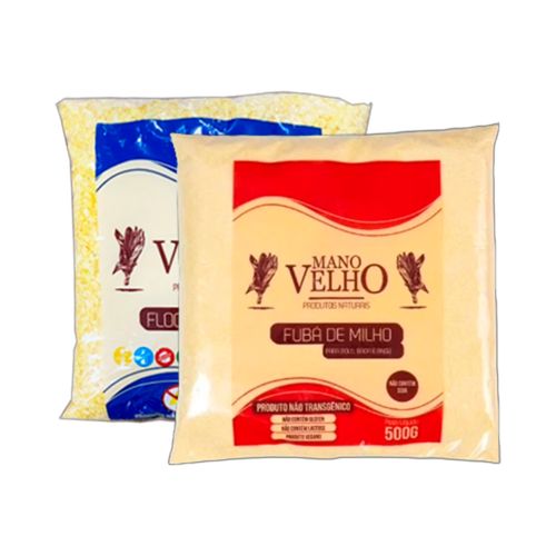 Kit Flocos de Milho e Fubá de Milho Natural Não Transgênico Mano Velho