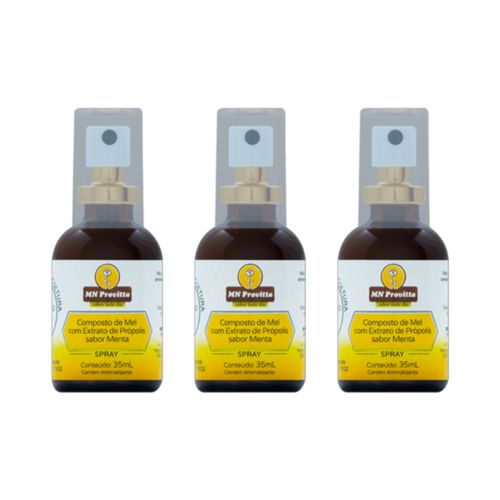 Kit 3X: Composto de Mel e Extrato de Própolis Sabor Limão e Menta Spray MN Provitta 35ml