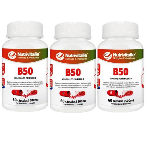 KIT 03 B50 VITAMINAS DO COMPLEXO B 500MG 60CAPS NUTRIVITALLE