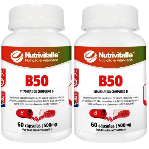 KIT 02 B50 VITAMINAS DO COMPLEXO B 500MG 60CAPS NUTRIVITALLE