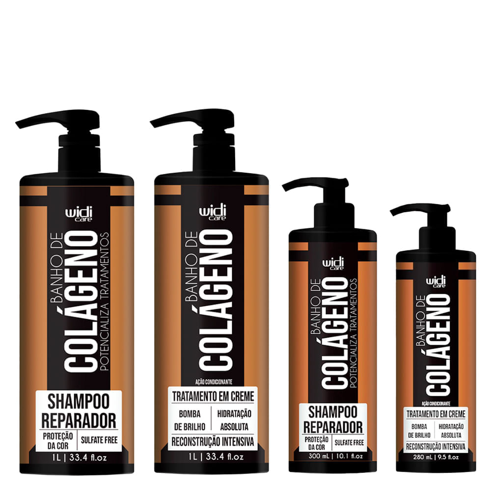 Kit Widi Care Banho de Colágeno Shampoo e Banho de Colágeno 1000ml + Shampoo 300ml + Tratamento com Colágeno 1000ml + Tratamento com Colágeno 280ml