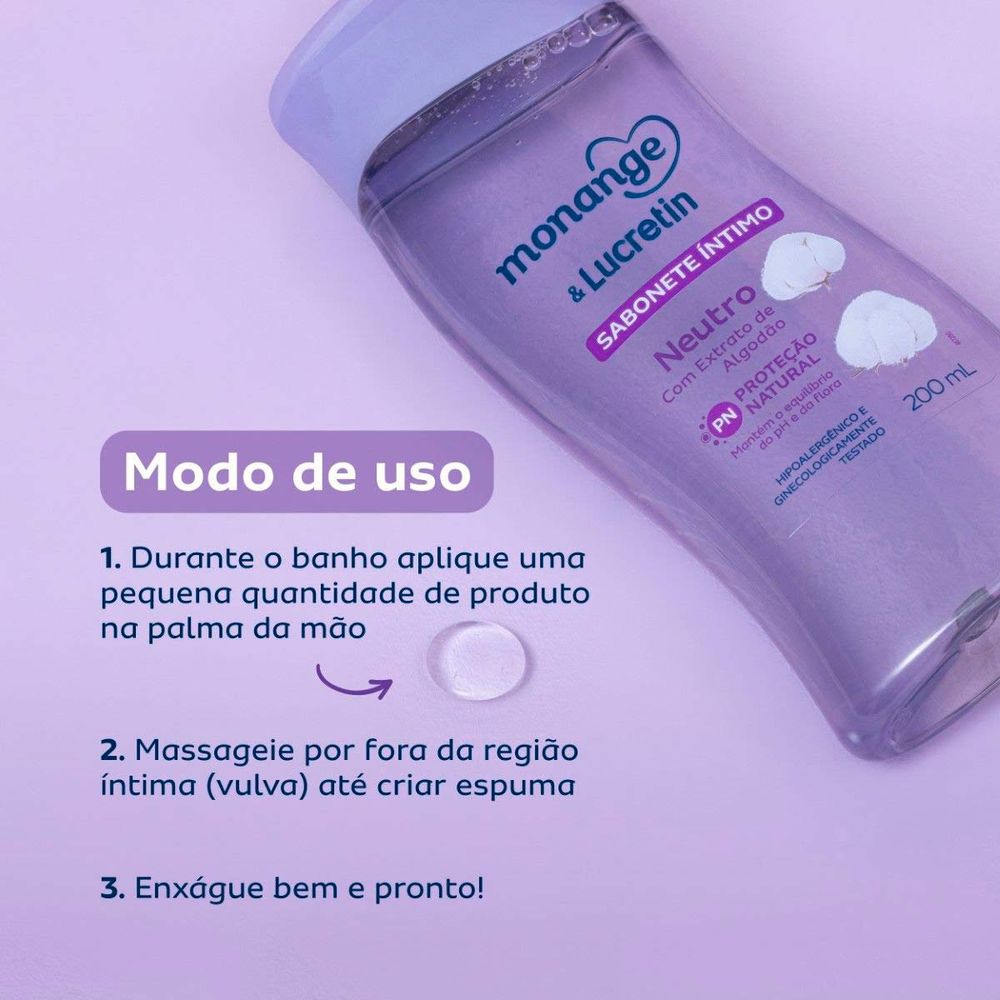 Sabonete Líquido Íntimo Monange Lucretin Neutro 200ml Drogaria