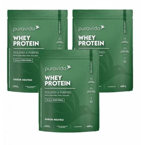 3x Whey Protein Isolado- Sabor Neutro- 450g- PuraVida