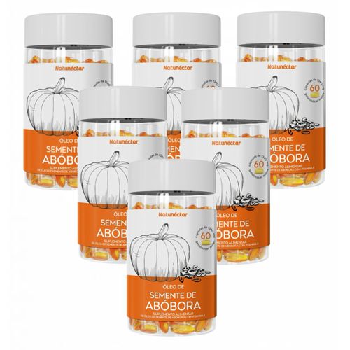 6x Óleo Semente De Abóbora 1000mg- Vitamina E- 60 Cápsulas sem sabor