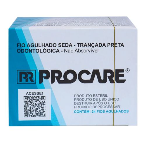 Fio de Sutura em Seda com Agulha 1,7 cm 1/2 Círculo Procare 3-0