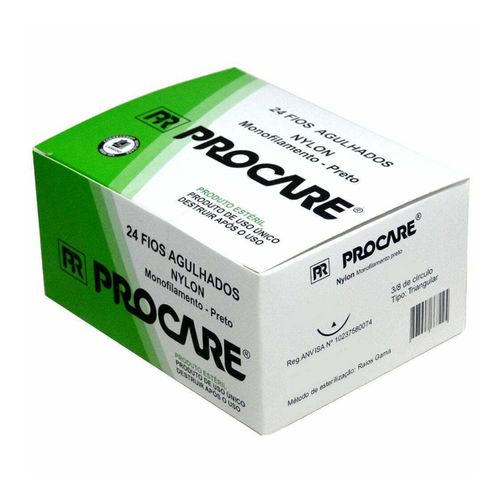 Fio de Sutura em Nylon com Agulha 2cm 3/8 Triangular Procare 6-0