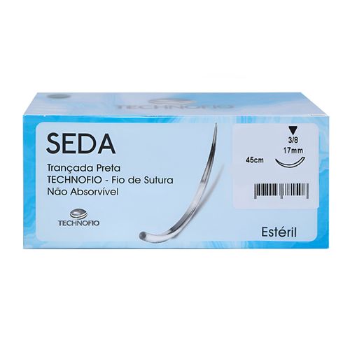 Fio de Sutura em Seda Com Agulha 17mm 1/2 Triang. Technofio 3-0