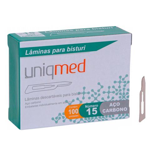 Lâminas Para Bisturi Descartáveis Aço Carbono 100 Un Uniqmed N15