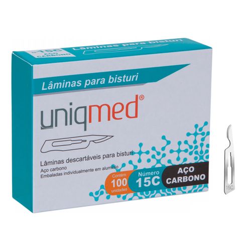 Lâminas Para Bisturi Descartáveis Aço Carbono 100 Un Uniqmed N15C