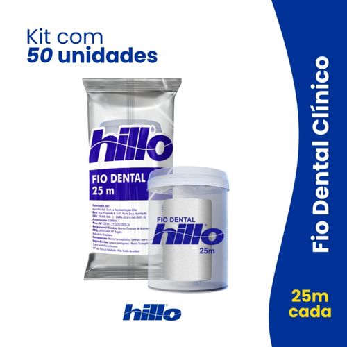 Kit 50 Fios Dentais 25 Metros Hillo Econômico com Brinde Higiene Completa