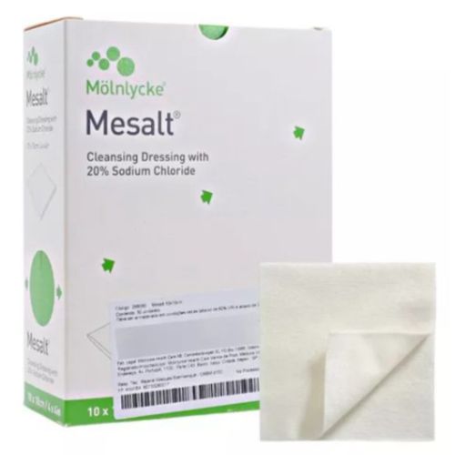 Curativo Mesalt  Cobertura para limpeza e desbridamento à base de cloreto de sódio 10x10cm  (caixa 30 un) - Molnlycke