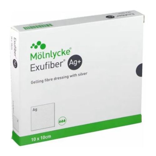 Curativo Exufiber Ag+ Fibra Gelificante com Prata 10x10cm (caixa10 un) - Molnlycke
