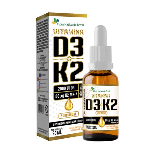 Vitamina D3 2000ui + Vitamina K2 Gotas 20ml Flora Nativa Sabor Laranja