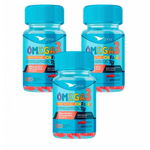 3x Ômega 3 Peixinho -180 EPA-120 DHA -T.G Family-120caps Sem sabor 3x Ômega 3 Peixinho -180 EPA-120 DHA -T.G Family-120caps Sem sabor