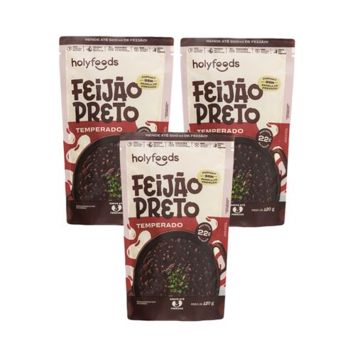 3x Feijão Preto Temperado Pronto- Holysoup- 120g