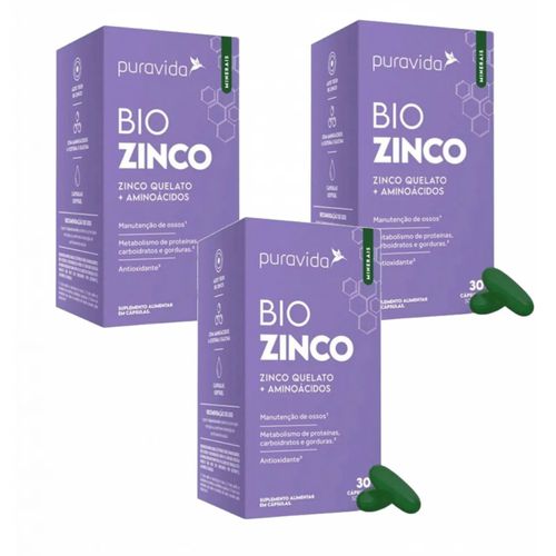 3x Bio Zinco PuraVida - Zinco Quelado + Aminoácidos Sem Sabor 3x Bio Zinco PuraVida - Zinco Quelado + Aminoácidos Sem Sabor