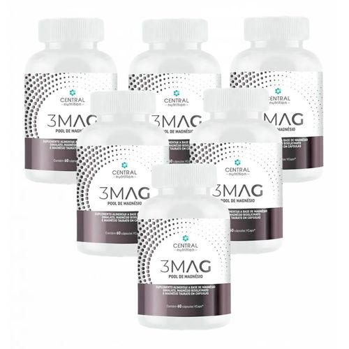 6x 3 Mag Magnesio Quelato Taurato Dimalato Central Nutrition Sem sabor