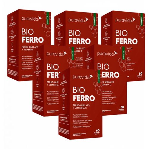 6x Bio Ferro Quelato + Vitamina C- 60 Caps.- Puravida 6x Bio Ferro Quelato + Vitamina C- 60 Caps.- Puravida