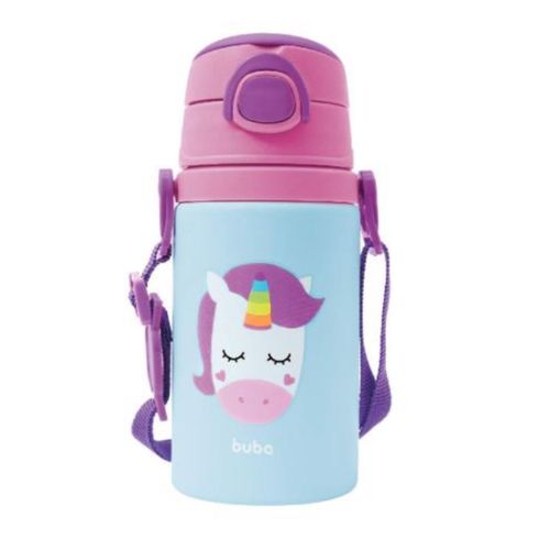 Garrafinha de alumínio com canudo de silicone BPA Free Animal Fun Unicórnio - Buba