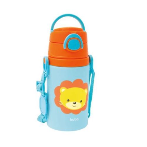 Garrafinha de alumínio com canudo de silicone BPA Free Animal Fun Leão - Buba