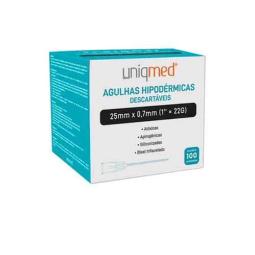 Agulha Descartável Hipodérmica (caixa com 100 unidades) - Uniqmed 25x0,7mm Agulha Descartável Hipodérmica (caixa com 100 unidades) - Uniqmed 25x0,7mm