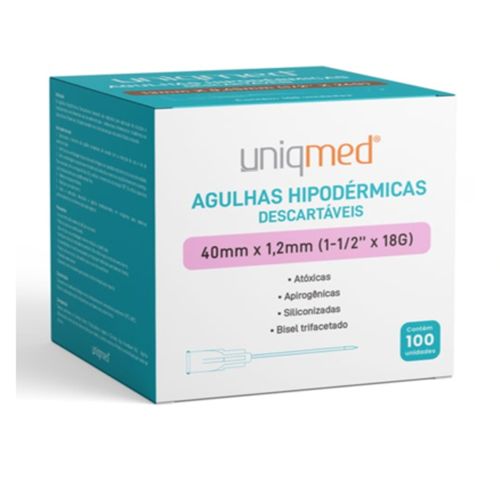 Agulha Descartável Hipodérmica (caixa com 100 unidades) - Uniqmed 40x1,2mm