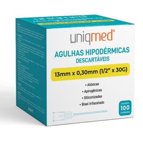 Agulha Descartável Hipodérmica (caixa com 100 unidades) - Uniqmed 13x0,3mm Agulha Descartável Hipodérmica (caixa com 100 unidades) - Uniqmed 13x0,3mm