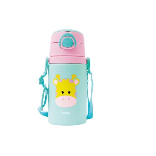Garrafinha de alumínio com canudo de silicone BPA Free Animal Fun Girafa - Buba