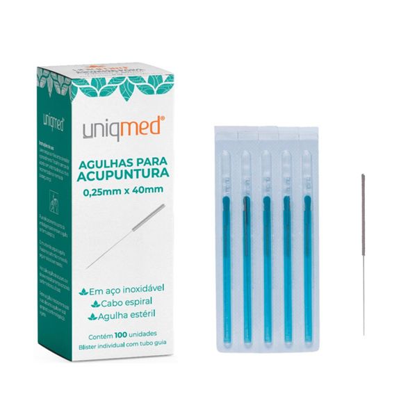 Agulha para Acupuntura (caixa com 100 unidades) - Uniqmed 0,25x40mm