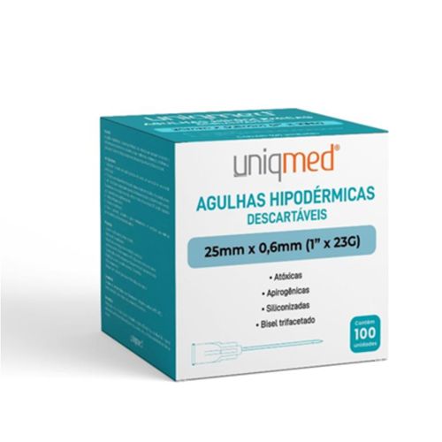 Agulha Descartável Hipodérmica (caixa com 100 unidades) - Uniqmed 25x0,6mm Agulha Descartável Hipodérmica (caixa com 100 unidades) - Uniqmed 25x0,6mm