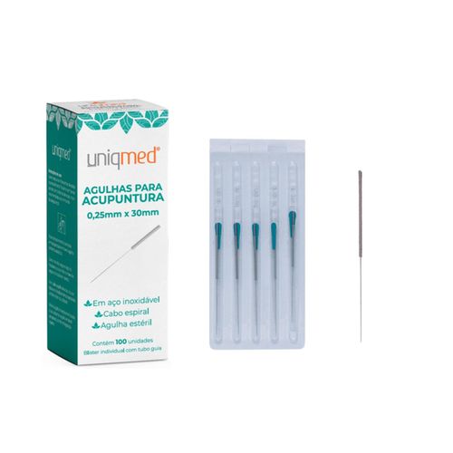 Agulha para Acupuntura (caixa com 100 unidades) - Uniqmed 0,25x30mm