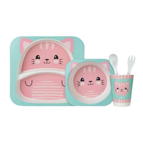 Kit Refeição Infantil em Fibra de Bambu Ecológico 5 peças Gatinho - Buba